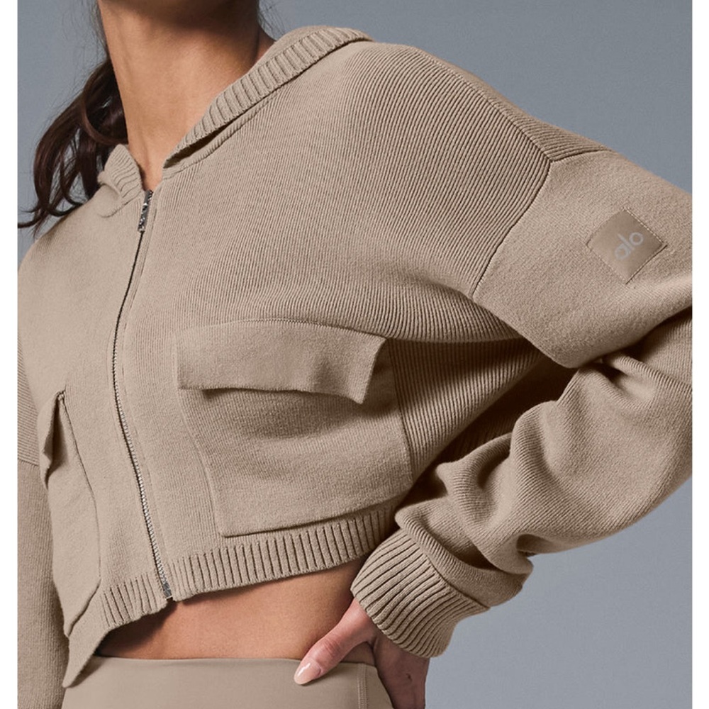 ALO Yoga Gravel Scholar Knit Cargo Full Zip Hoodie